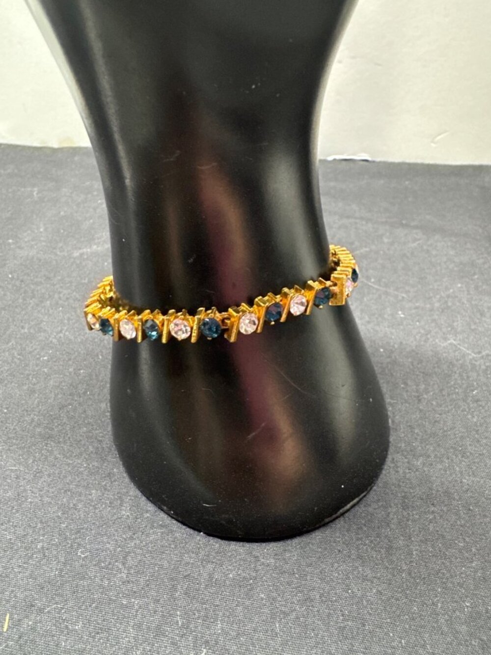 Gold-Plated Korean Tennis Bracelet With Blue & Clear Stones Elegant Design 7 Inc